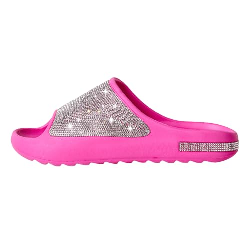 TWFASHOES Cloud Slides for Women Thick Sole Sandals Quick Drying Shower Shoes EVA Non-Slip Rhinestone Slippers Glitter Crystal
