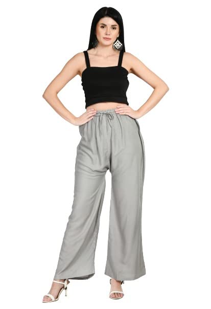 a r silk Women's Regular Fit Women Rayon Plain Palazzos(ARSP077) Grey-picture-32