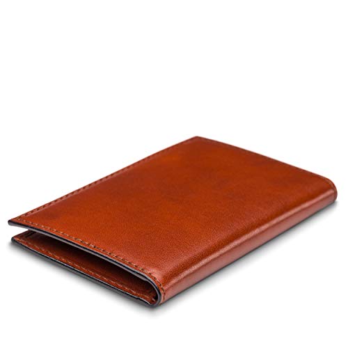 Image of Bosca Men's Leather Card Holder Wallet - Italian Full Grain Vegetable Tanned Credit Card Case - 6 Card Slots, 2 Receipt Wells - Classic Glossy Finish - Gift-Ready Packaging - Amber Brown