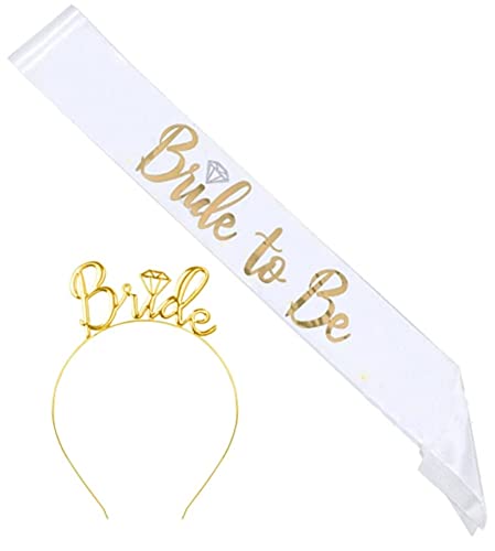 GRAND SHOP White Bride to Be Sash & Headband Tiara Set - Accessories for Bachelorette Party Bridal Shower Hen Party