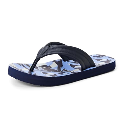 Amazon Essentials Unisex Kids Thong Flip Flop for Boys and Girls Navy Sharks 7 Big Kid