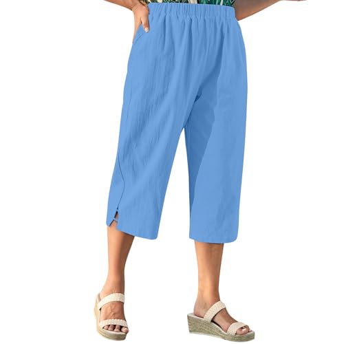 Women's 2025 Loose Capri Pant High Elastic Waist Trendy Sweatpant Simple Casual Split Hem Trouser Stretch Sport Pants