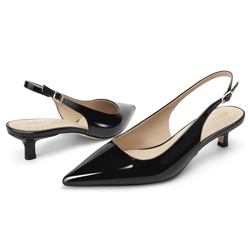 Image of AprCoco Women's Kitten Heels Slingback Pointed Closed Toe Ankle Strap Elegant Women Pumps Shoes for Dating Wedding
