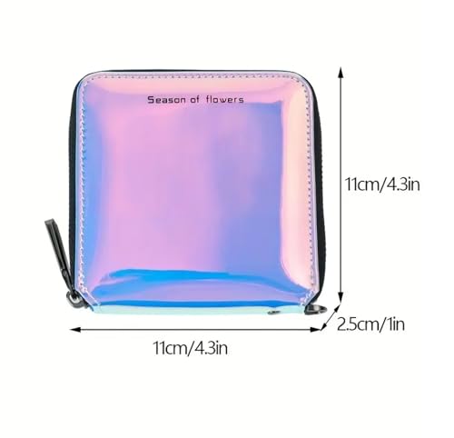 Women PU Faux Leather Fashion Holographic Shiny Laser Zip Around Wallets Coin Purse with Neck Lanyard (Blue)3