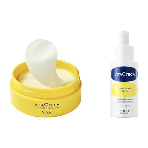 CKD Vitamin C Tone & Treat Skincare Bundle – Vita C Teca Serum + Triple Blemish Under Eye Hydrogel Patches – Even Tone, Reduce Dark Spots & Puffiness
