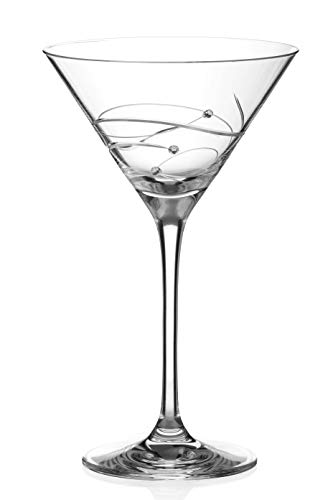 DIAMANTE Swarovski Martini Cocktail Glass - 'Spiral' Hand Cut Design Embellished with Swarovski Crystals
