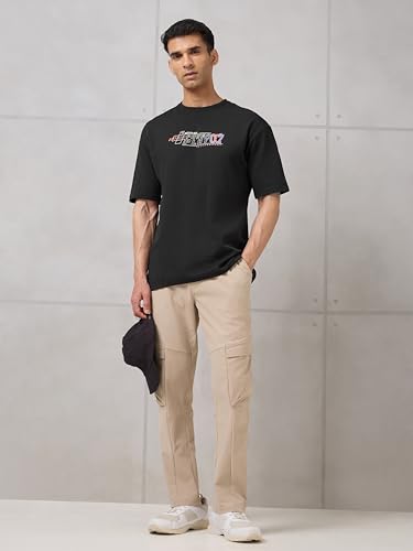 Image of TECHNOSPORT Men's Typography Printed T-Shirt ELASTOPLUS Quick Dry Slim Fit Round Neck Sports Tee for Gym Running Casual Wear UPF50+ Anti Odour