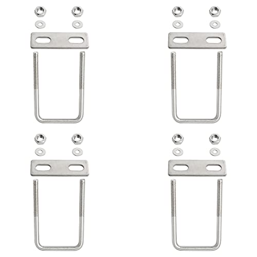 Square U-Bolt 1.77"(45mm) Inner Width U Bolts Brackets 304 Stainless Steel M6 with Nut, Plate, Washer for Car/RV/Trailer Bumper,4 Sets