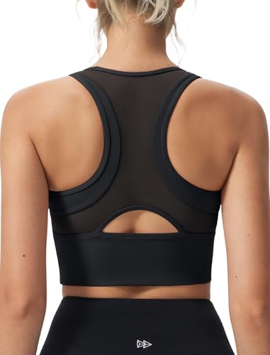 Yvette Mesh Desin Sports Bras for Women Wide Sides Racerback V Neck Yoga Bras Tank Top