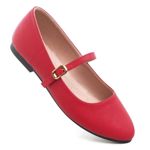 Image of TN TANGNEST Leather Flats for Women Retro Mary Jane Flats