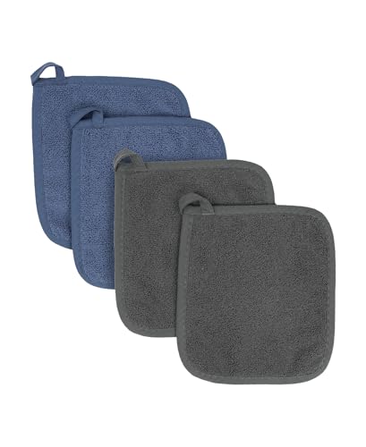 Image of Ritz Terry Potholder & Hot Pad: Unparalleled Heat Resistant, Durable 100% Cotton – Ergonomically Designed for Optimal Grip – Machine Washable – Perfect for Your Kitchen – Federal/Graphite, 4-Pk