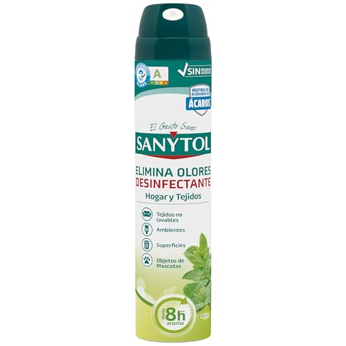 Sanytol – Ambientador Desinfectante Hogar y Tejidos en Spray, Elimina Bacterias, Hongos y Virus, Neutraliza Malos Olores, Aroma, Menta – 300 ml