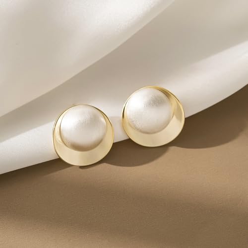 Geometric Chunky Stud Earrings for Women,Thick Brashed Matte Brass Metal Lightweight Dainty Trendy Statement Two-Tone Jewelry Earrings3