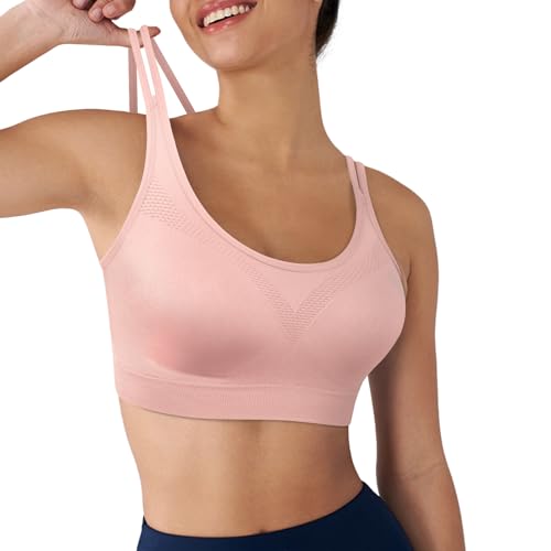 Image of WOYYHO Cross Back Sports Bra for Women Padded Medium Support Workout Bra