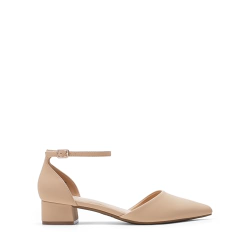 DREAM PAIRS Women's Dress Shoes Low Heel Pumps Closed Toe Comfort Casual D'Orsay Flats Ankle Strap2