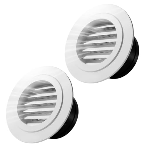 2Pack 4 Inch (100mm) ABS Round Soffit Vents, Exterior & Interior Vent Cover with Built-in Fly Screen Mesh for Bathroom Exhaust Fan, Kitchen, Garage, Office & Home Ventilation (White)