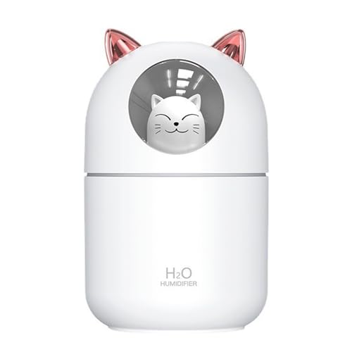 BYYLECL Cute Cat Humidifier, 300ml Mini Cool Mist Desk Humidifier,2 Spray Modes,Auto Shut- Off,USB Night Light Humidifier Cute Cat White