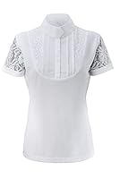 Start Patricia Turniershirt Damen – Kurzarm Reitshirt mit Spitze & Stehkragen – Atmungsaktive Turnierbluse für Reiten & Wettbewerb (Weiß, S)