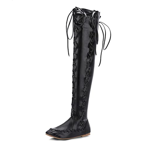 Bottes hautes de mode à talons plats et bretelles esthétiques