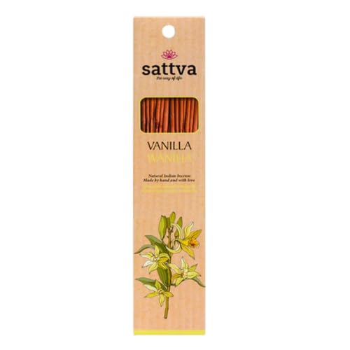 Sattva Ayurveda Vanille Räucherstäbchen Premium Qualität – Natürliche Räucherstäbchen für Entspannung – Warmer Süßer Duft, Handgerollt – 15 Stäbchen 30 g
