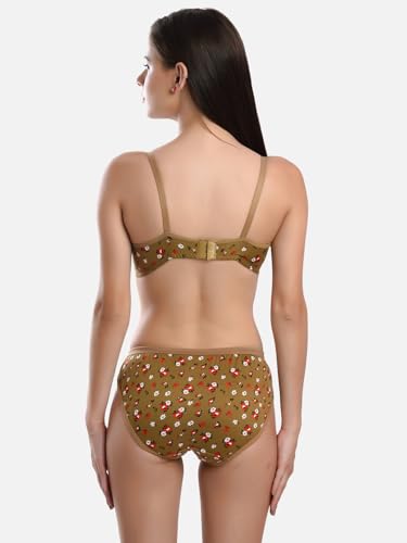 Image of FIMS - Fashion is my style Cotton Flower Print Padded Bra Panty Set for Women, Non Wired, Full Coverage, Tshirt, Back Closure, Push up, Teenage, Regular, Soft Cups