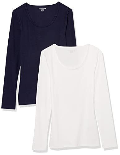 Image of Amazon Essentials Women's Long Sleeve Slim-Fit Rib Scoop Neck Sweater, Fall Tops, Pack of 2