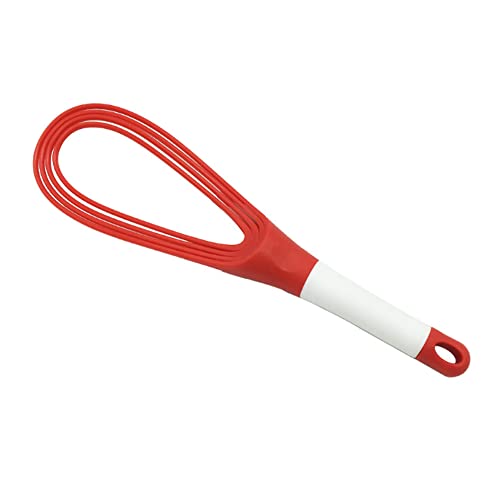 Kitchen Twist Whisk, 29CM Plastic Flat Balloon Whisk Thick Wire Egg Frother Beater Non Stick Cookware For Cooking Blending Whisking Stirring, Red