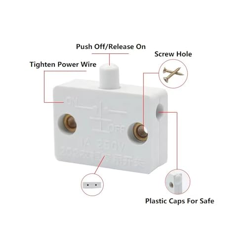 Switian Auto On/Off Cabinet Light Switch 1A 250V, 6 Pack Push Activated Door Sensor - Image 3