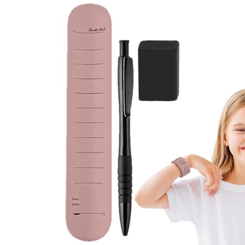 手首のメモ帳、リストメモパッド | ペンと消しゴムを備えたメモリストバンドに注意してください | 仕事のためのシリコン防水リストバンドリマインダーショッピングリストデイリー組織