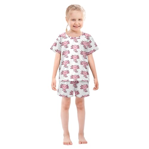 Pajama Sets Short Sleeve Soft Cotton Summer Sleepwear 2 Piece PJS Size 5-14T,Axolotl4