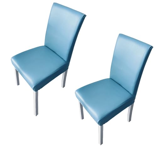 Kamanan Funda elástica universal para silla, impermeable, de piel sintética, elástica, juego de 2 unidades, fácil de limpiar, lavable, funda protectora de piel sintética impermeable (azul)