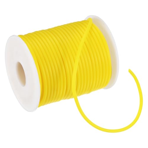 M METERXITY Hollow Pipe Tubing Rubber Cord, 27.3 Yards 3mm Stretchy String with 1.5mm Hole Elastic Strings Barber Cords for Jewelry Making/DIY Crafts/Necklaces/Bracelets [Dark Yellow]