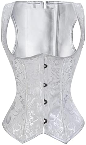 WZADE Women Gothic Sexy Jacquard Underbust Corset Vest Slimming Brocade Straps Corsets Bustiers Top (Color : White, Size : S Code)
