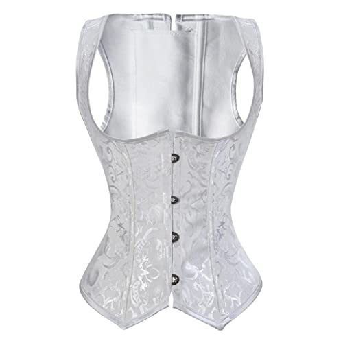 Wjccy Women Gothic Sexy Jacquard Underbust Corset Vest Slimming Brocade Straps Corsets Bustiers Top (Color : White, Size : S Code) #TOP6
