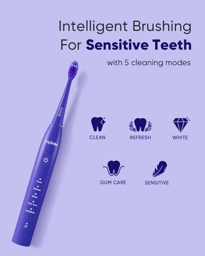 MySmile-DY156-Electric-Toothbrush-for-Adults-Rechargeable-Sonic-Battery-Toothbrush-Portable-with-3-Brush-Heads-2-Mins-5-Modes-Smart-Timer-45000VPM-One-Charge-for-60-Days