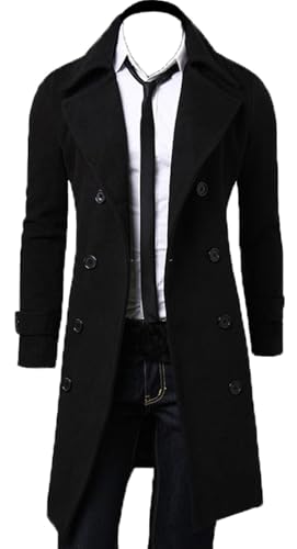 Maiyifu-GJ Men's Wool Blend Long Trench Coat Slim Fit Double Breasted Pea Coat Overcoat Casual Business Mid-Length Jackets