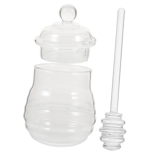 GLEAVI Clear Glass Set with Dipper and Lid Airtight Honey Storage Container for Home Kitchen Use Premium Borosilicate Glass Honey Pot with Easy Visibility and Dust