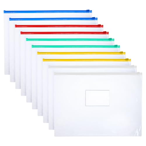 Sibba Pacote com 10 envelopes de plástico com zíper, pastas de arquivos, pastas de documentos, taman
