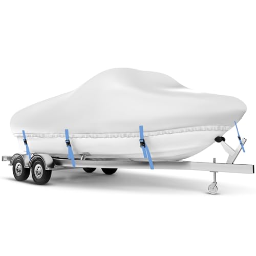 Boat Cover 22-24 ft Waterproof 1200D Heavy Duty Boat Cover PU Marine Grade Polyester Boat Covers 22-24 ft Fits Bass V-Hull Tri-Hull Runabout Jon Fishing Trailerable Beam Width 115 inch