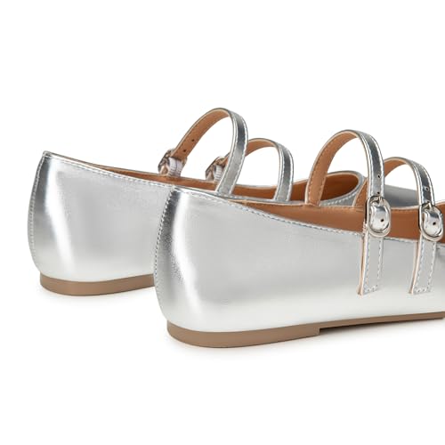 Image of Trary Flats for Women Mary Jane Shoes Women Closed Pointed Toe Ballet Flats Comfortable Slip on Dressy Adjustable Strap Cute Walking Office PU Leather Mary Janes Flat Shoes
