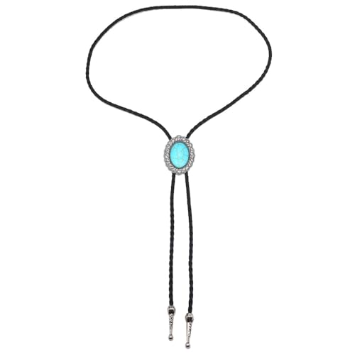 Image of AZORA Western Cowboy Bolo Tie Men Leather Necktie Leather Cord Turquoise Stone Bolo Ties for Men Women