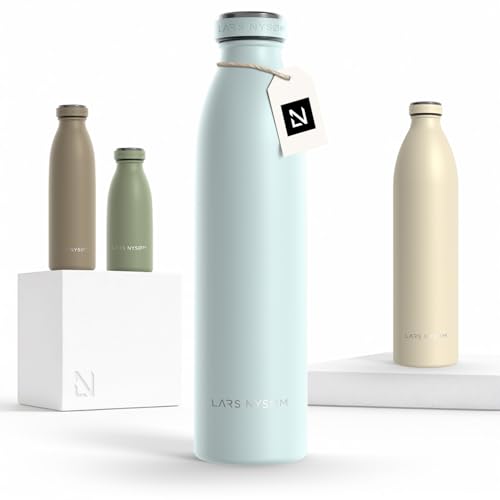 Image of LARS NYSOM Stainless Steel Insulated Water Bottle 12oz 17oz 25oz 34oz 51oz | Insulated Thermo Flask for Hot and Cold Beverages | Leakproof Drinking Bottle (Misty Blue, 25.4oz)