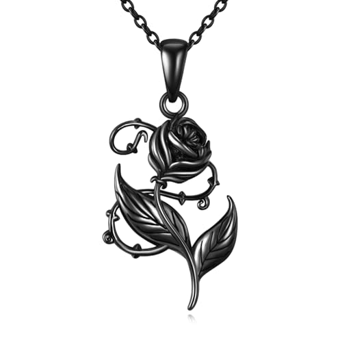 Collier rose en argent et pendentif rose noire, le cadeau romantique idéal pour femme
