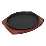 SHINEOFI Bbq Grillplatte Induktionsgrillplatte 19cm Rund aus Gusseisen Antihaft Grillpfanne für Herdplatte und Outdoor Camping Vielseitig für Steak und Gemüse