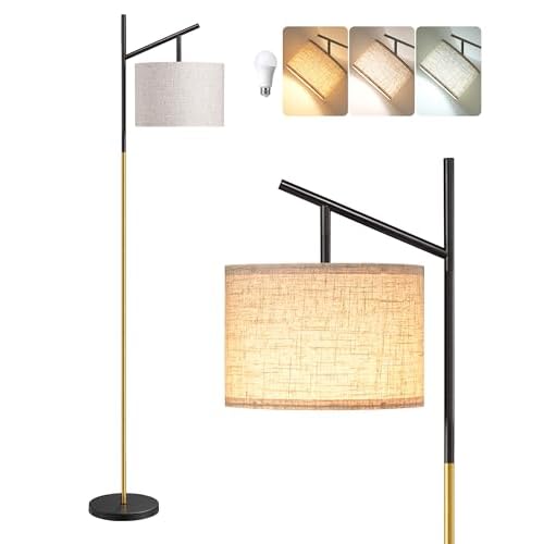 EDISHINE Modern Floor Lamps for Living Room, 64.7" Minimalist Standing Lamp with 3 Color Temperatures Bulb & Adjustable Linen Shade, Foot Pedal Switch, Arc Tall Lamp for Bedroom Office, Blac