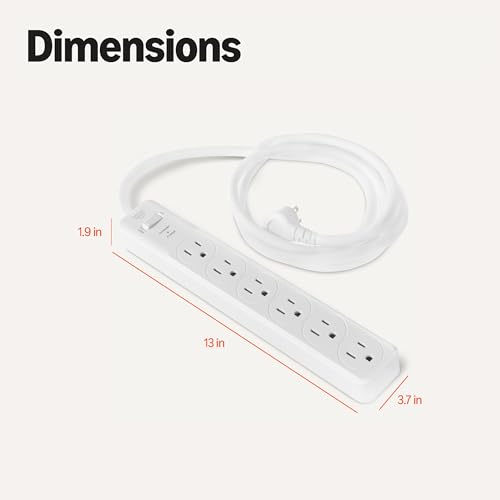 Image of Amazon Basics Surge Protector Power Strip, 6-Outlet, 790 Joules, 6ft Extension Cord, Safety Shutters, White (Pack of 2)