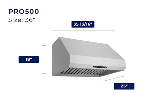 Image of Hauslane | PRO Series PRO500 36 inch | Versatile Under Cabinet or Wall Mounted Range Hood | with Smart App Control and LED in Stainless Steel