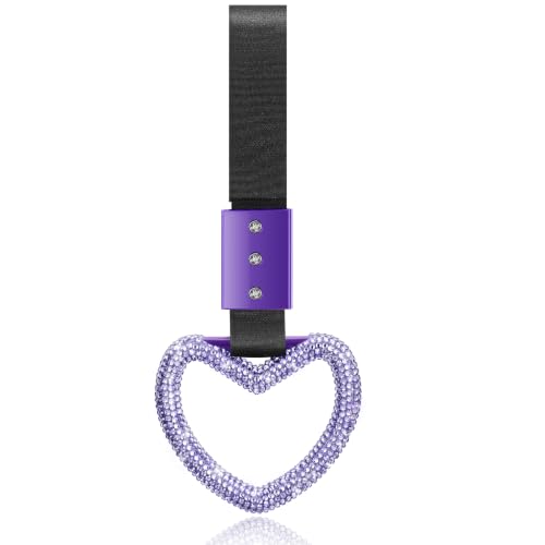 Image of Fabbay Bling Car Accessories Bling Heart Handle Ring Car Accessory for Women Hearts Strap Drift Charm Rear Bumper Warning Ring Decoration for Auto Bus Interior Exterior (Light Purple,Heart Style)