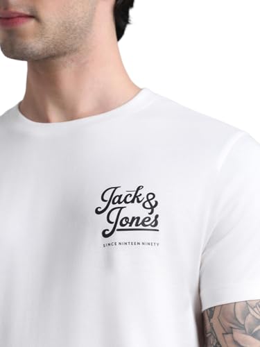 Image of Jack & Jones Men Pure Cotton Typography Printed Slim Fit T-Shirt