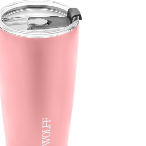 WOLFF Copo Térmico de Aço Inox Parede Dupla Com Tampa 600ml Rosé - Itens Para Viagem - Mantém a Bebi